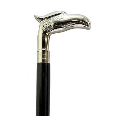 Imagem de Bengala de caminhada decorativa de madeira de 94 cm de qualidade premium com cabeça de águia rara adereço decorativo com cabo de latão niquelado (símbolo de poder e força) presentes exclusivos