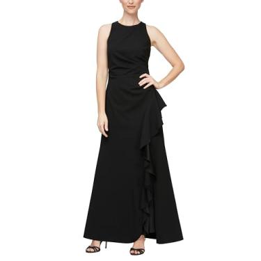 Imagem de Alex Evenings Vestido feminino longo cascata sem mangas com fenda na perna, mãe da noiva, vestido de festa, Preto, 38
