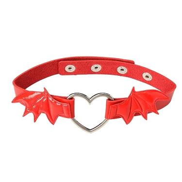 Imagem de Colar gótico de Halloween, colar de asa de morcego, gargantilha de coração, para mulheres, preto, vermelho, couro, gargantilha de diabo, asas de morcego, colar de coração, Halloween, cosplay,