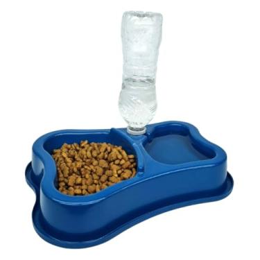 Imagem de Comedouro e Bebedouro Duplo Automatico para Caes Garrafa Pet Anti Formiga (Azul)