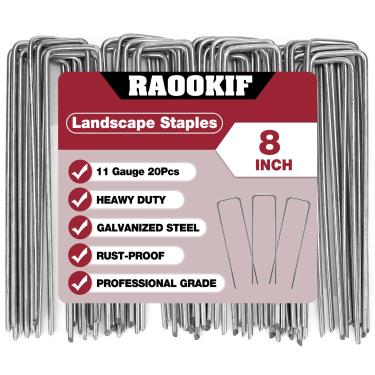 Imagem de RAOOKIF Grampos galvanizados para paisagens de jardim de 20 polegadas, 20/50/100/200 peças de estacas de metal de jardim, estacas de solo resistentes de calibre 11 para decoração, cerca, gramado,