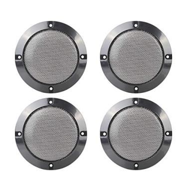 Imagem de X AUTOHAUX 4 peças 4 polegadas de metal brilhante Alto-falante capa de malha subwoofer Grill Horn Guard Decorativo Circle Grille Protector Preto para carro