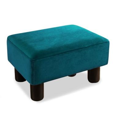 Imagem de LUE BONA Banco de pé retangular pequeno, otomano de tecido de veludo com pernas de plástico antiderrapante, apoio para os pés retangular moderno, banquinho pequeno para sofá, mesa, escritório, sala de