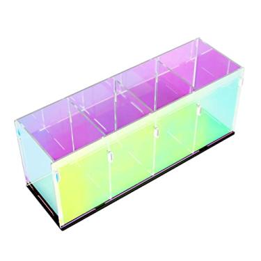 Imagem de Porta-lápis transparentes coloridos, porta-canetas acrílicas, organizador de maquiagem 4 compartimentos para mesa, penteadeira, escritório (montagem necessária)