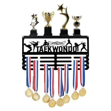 Imagem de SUPERDANT Suporte para medalhas e troféus de Taekwondo com 4 fileiras de exibição de medalhas e suporte de medalhas com prateleira para armazenamento de prêmios de atletas esportivos