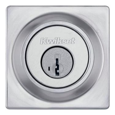 Imagem de Kwikset Fechadura de fechadura contemporânea 660, porta de entrada frontal quadrada quadrada acetinada com chave, segurança SmartKey Rekey resistente a palhetas, parafuso morto de cilindro único