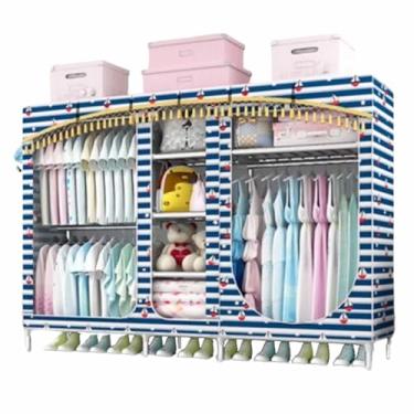 Imagem de Guarda-roupa Armário grande com zíper totalmente fechado, armação de tubo de aço, pano de cetim, guarda-roupa resistente, durável, simples para quarto armário