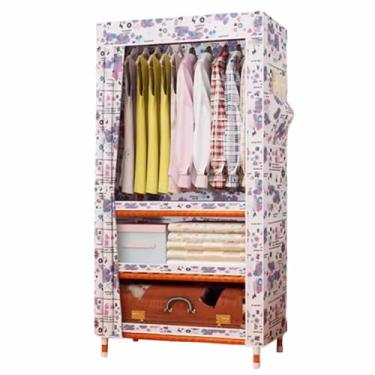 Imagem de Guarda-roupa Armário de guarda-roupa de 2 pés, simples, pequeno, pano oxford, robusto, madeira sólida, plástico, ferro, dobrável, armário de armazenamento armário