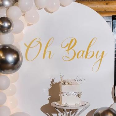Imagem de Sinal de bebê para pano de fundo, decalque de parede de festa de chá de bebê, decalque de parede Oh Baby para decoração de festa de revelação de gênero, adesivo de parede de bebê para decoração de