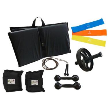Imagem de Kit Tornozeleira 3KG Preto + Halteres 3KG Preto + Colchonete Dobravel 