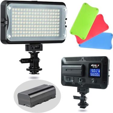Imagem de VILTROX VL-162T CRI95+ Luz de vídeo LED, painel de luz de foto portátil regulável para câmera DSLR com bateria, carregador, alto brilho, 3300K-5600K bicolor, filtro branco e visor LCD