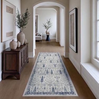 Imagem de Bavni Tapete de corredor, tapete lavável à máquina de absorção de som de pilha baixa, tapete leve e antiderrapante para corredores, cozinha, quarto, durável, vintage, azul, 5 x 20 cm