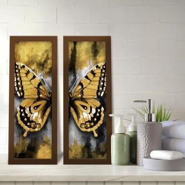 Imagem de Kit 2 Quadros Decorativos Lavabo Borboleta Dourado Preto - Deliquadros