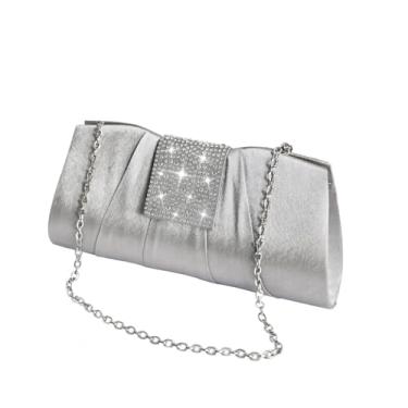 Imagem de LAGO DE SAC Bolsa clutch de cetim para noite para mulheres, bolsa formal para festa de casamento, bolsas clássicas simples, Prata