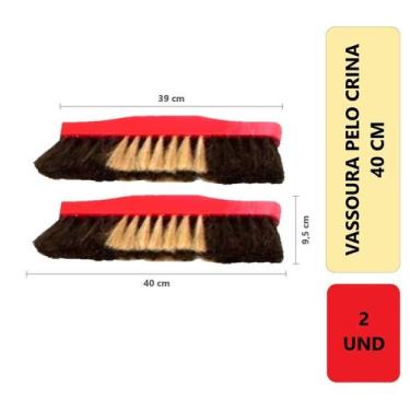 Imagem de 2 Unidades Vassoura De Pelo Natural Crina Macia 40 Cm Para Limpeza De 