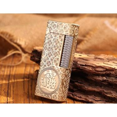 Imagem de WDMART - Isqueiro mecânico de latão H59 • Isqueiro de óleo de chama macia retrô • Isqueiros de querosene de chama aberta e fresca, abertura com um clique • Modelo: Flame Spirit (Zhao)