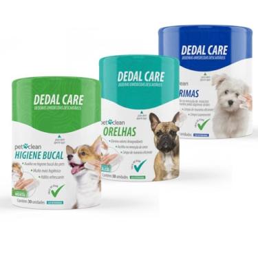 Imagem de Kit Dedal Care PetClean Dedeiras Umedecidas Limpa Lágrimas, Limpa Orelhas e Higiene Bucal, 30 dedeiras cada