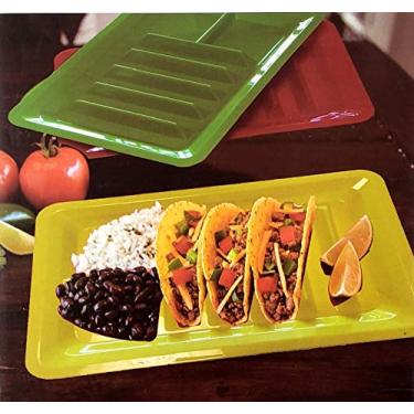 Imagem de Conjunto de 3 pratos de plástico para suporte de taco – Bandejas de taco empilháveis sem BPA com divisórias, travessas grandes de 30 cm sem bagunça para conchas duras e macias, seguras para
