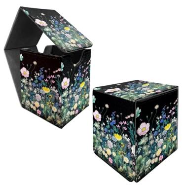 Imagem de BFDHGQZC Caixa de baralho colorida de flores silvestres para cartões colecionáveis Commander Deck Caixa de armazenamento de cartões com ímã forte Magic Premium Gathering Deck Box Cover para TCG CCG