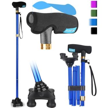 Imagem de Antdvao Bengala quádrupla com almofada de bengala, aderência confortável para estabilidade, independência, cores marcantes portáteis - ideal para viagens, caminhantes instáveis, deficientes visuais