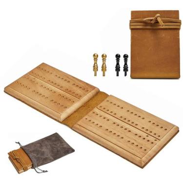 Imagem de Jogo de tabuleiro Travel Cribbage Jeereal Leather & Bamboo Wood