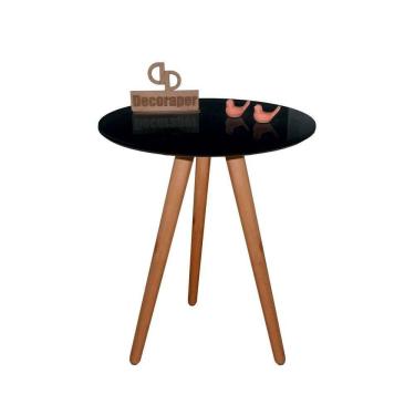 Imagem de Mesa De Canto Pés Palito Amadeirado Com Tampo Vidro 60cm Preto 50cm