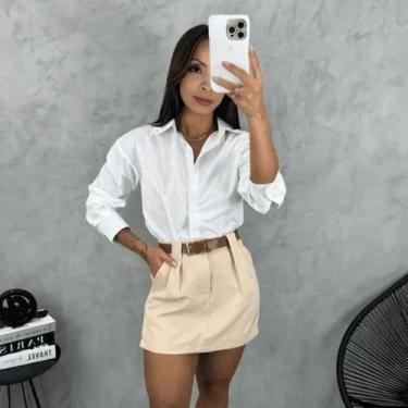 Imagem de Conjunto Feminino Short Saia de Alfaiataria e Camisa Social Manga Long