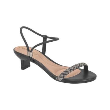 Imagem de Sandália Feminina Beira Rio Conforto Salto Baixo Tira Strass, Preto, 3