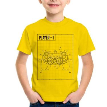 Imagem de Camiseta Infantil Player 1 Controle Joystick - Foca na Moda, Amarelo, 