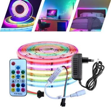 Imagem de Fita Cob Digital Rgb 650 Led/m 328 Efeitos 5m 12v + Fonte de Tomada - 