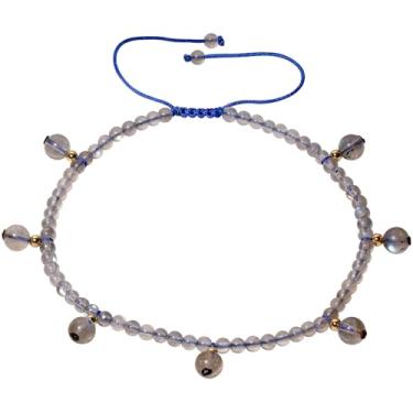 Imagem de Xfoxstal Tornozeleira Boho com contas de cristais e pedras, ioga, meditação, feita à mão, para os pés, para mulheres, verão, praia, Medium, Pedra, Pedra da Lua