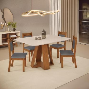 Imagem de Conjunto Sala de Jantar 4 Cadeiras Maite Lunar Tampo de Vidro Kiara Freijó dj Móveis