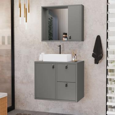 Imagem de Conjunto Gabinete para Banheiro com Cuba Sobrepor e Espelheira Toro 60 Cm com Vidro