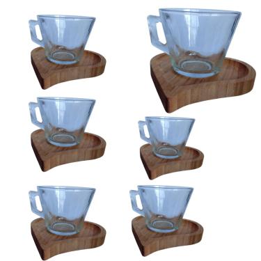 Imagem de Jogo Com 6 Xicaras Para Chá 180ml Com Pires De Coração Bambu