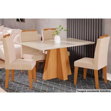 Imagem de Sala De Jantar Completa Patricia c- Tampo Madeirado c- Vidro Canto Reto 130x80cm E 4 Cadeiras Paola Nature-madeirado-suede Nude - Cimol