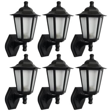 Imagem de Kit 6 Arandelas Coloniais de Parede Luminária Externa Grega Preta Jardim Fachada