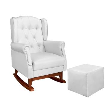 Imagem de Poltrona para Amamentação Pé Canoa com Puff Letícia Revestimento Sintético Branco