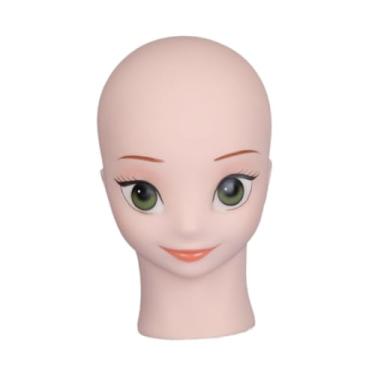 Imagem de harayaa Cabeça careca da cabeça de manequim para fabricação de perucas, resistente profissional de tela leve e desenho peruche, Olhos Verdes