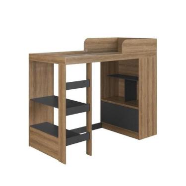 Imagem de Cama Alta Multifuncional Com Nichos E Escrivaninha Marrom - Art in Móv