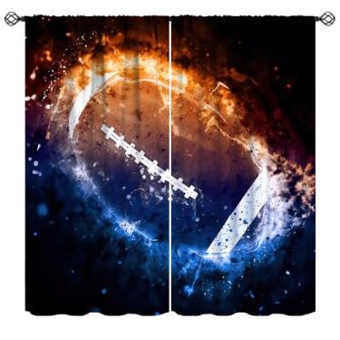 Imagem de Mchenxin Cortinas de futebol americano para crianças, fogo, gelo, esportes, queima, rugby, estampado, varão, bolso, tratamentos de janela para sala de estar, quarto de meninos, adolescentes, 106,7 x