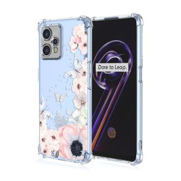 Imagem de RRXSYXL Capa para Oppo Realme 9 Pro+Plus 5G, Realme 9 4G, Realme Narzo 50 Pro com estampa floral transparente, macia à prova de choque, borboletas de flores rosa, Realme 9 4G