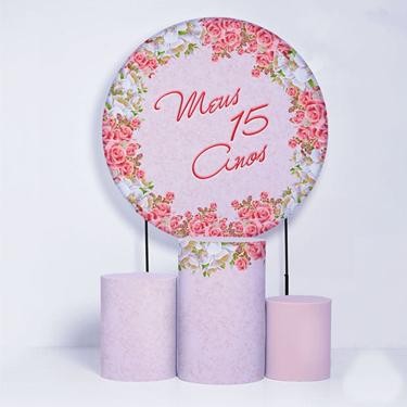 Imagem de Kit Painel de Festa Redondo de 1,30m e Trio de Cilindros 15 Anos- Fera Print