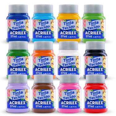 Imagem de Kit 12 Tinta Para Tecido Fosca 37 ml Acrilex - Kit 4