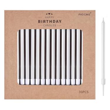 Imagem de PHD CAKE 36 velas de aniversário brancas peroladas, longas e finas, velas de bolo, festas de aniversário, decorações de casamento, velas de festa