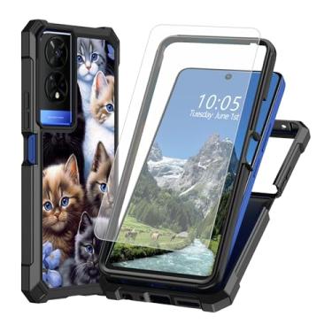 Imagem de DIGTIALL Capa para TCL 50 XE 50XE 5G com protetor de tela de vidro temperado, dupla camada resistente à prova de choque TPU bumper canto elevado capa protetora para TCL 50 XE 50XE 5G, gato fofo