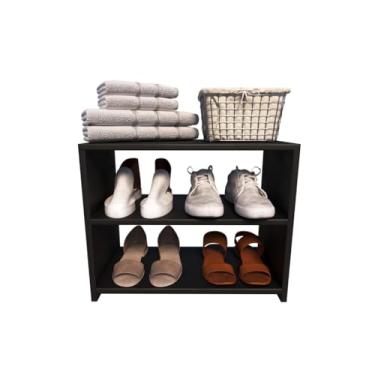 Imagem de Sapateira Compacta Quarto Hall Entrada Prateleira Organizadora Banqueta Decoração Moderna - RPM Móveis (Preto)