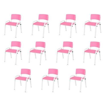 Imagem de Kit 11 Cadeiras Infantil Iso, Escola, Base Branco- Rosa - J A Garcia