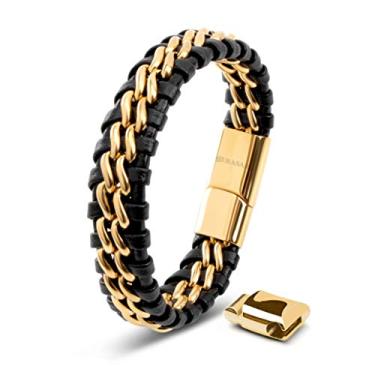 Imagem de SERASAR | Pulseira de couro genuíno premium [aço] para homens em preto | Fecho magnético de aço inoxidável em preto, prata e ouro | Caixa de joias exclusiva | Ótima ideia de presente, 17cm, Aço