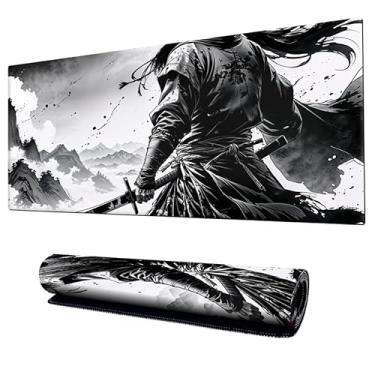 Imagem de Mouse Pad Gamer Samurai tinta e carvão Speed Extra Grande Profissional 90x40 x3mm Bordas Costuradas e Base Emborrachada e Antiderrapante (3)