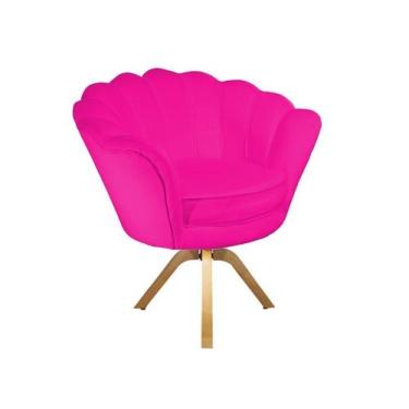 Imagem de Poltrona Decorativa Pétala Base Giratória Madeira Couro Rosa Pink Mz D